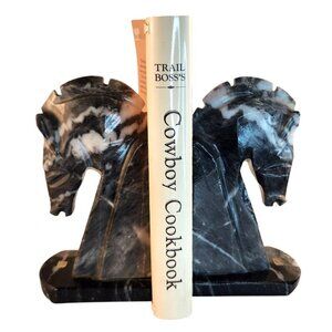Marble Horse Head Bookends Pair Equestrian Decor Western Home Accent